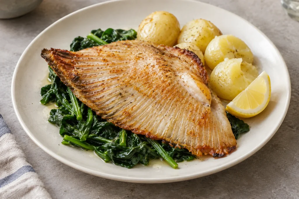Pan-Fried Ray Wings & Buttery Greens