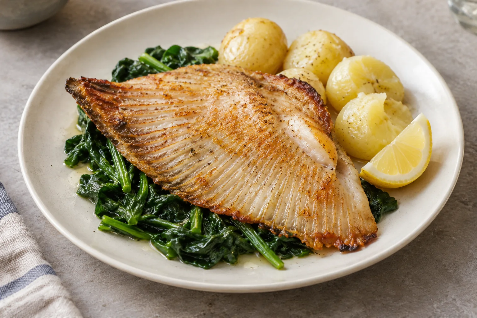 Pan-Fried Ray Wings & Buttery Greens